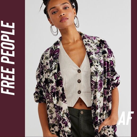 FREE PEOPLE SIMONE VELVET DUSTER NEW PURPLE COMBO NWT SIZE MEDIUM - Picture 5 of 16